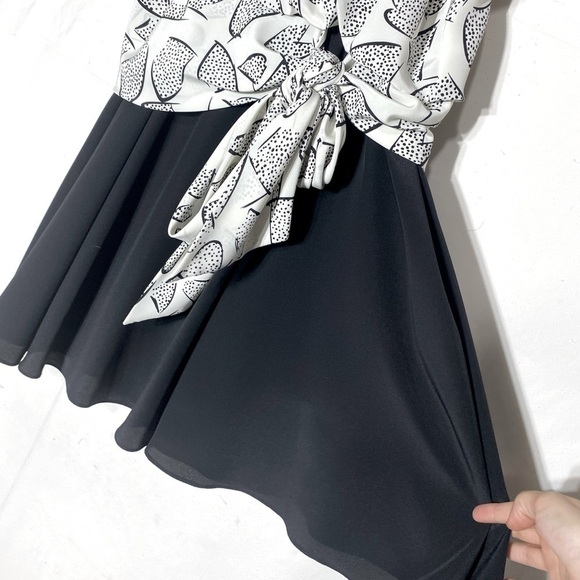 Vintage 90s Cream Black Print Modest Midi Dress M - Picture 8 of 13